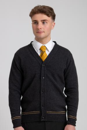 CANARY YELLOW AND BLACK CARDIGAN 100% LAMBSWOOL